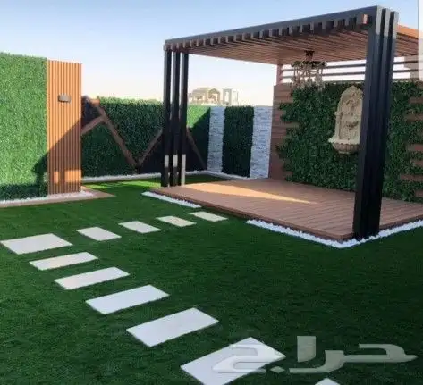 تنسيق_حدائق عشب_صناعي شلال جلسة مظلة جداري زراعة زرع احواض 8