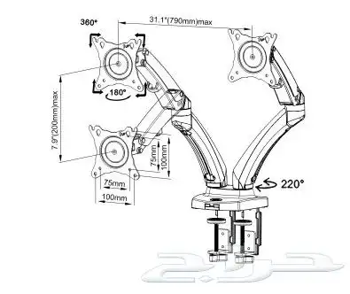 حامل شاشة كمبيوتر مزدوج وفردي الموصفات  راس يتميز بدوران 1