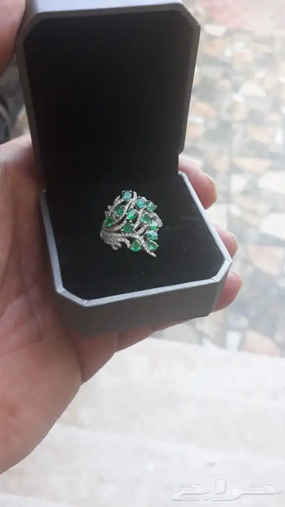 خاتم فضه نسائي زمرد كولمبي 2