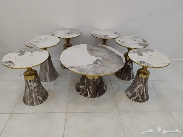 طقم طاولات 6 1 طبلة سطح سيراميك فاخر 5