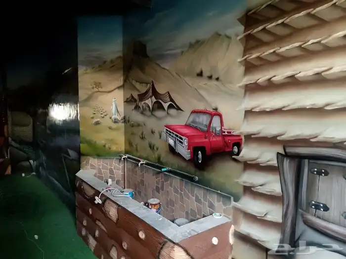 رسم تراث بيت طين ومناظر تراثيه ونحت شلالات مياه 7