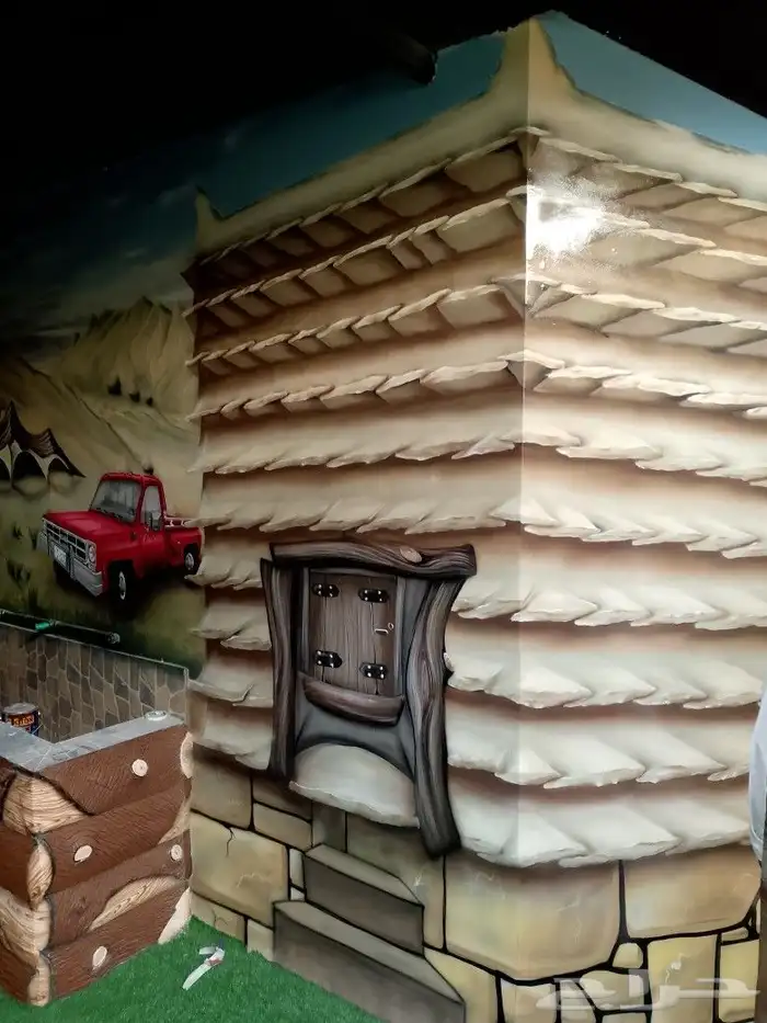 رسم تراث بيت طين ومناظر تراثيه ونحت شلالات مياه 8