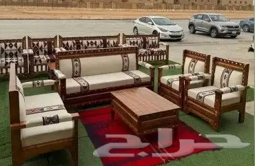 طقم كراسي شعبية 7اشخاص جلسات شعبي كراسي خشب كراسي حديد 0