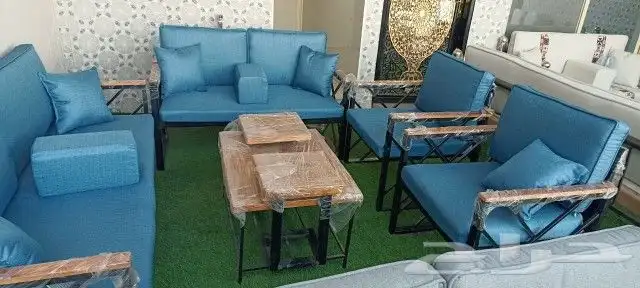 طقم كراسي شعبية 7اشخاص جلسات شعبي كراسي خشب كراسي حديد 24