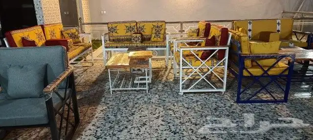 طقم كراسي شعبية 7اشخاص جلسات شعبي كراسي خشب كراسي حديد 17