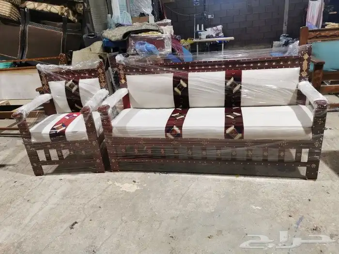 طقم كراسي شعبية 7اشخاص جلسات شعبي كراسي خشب كراسي حديد 9