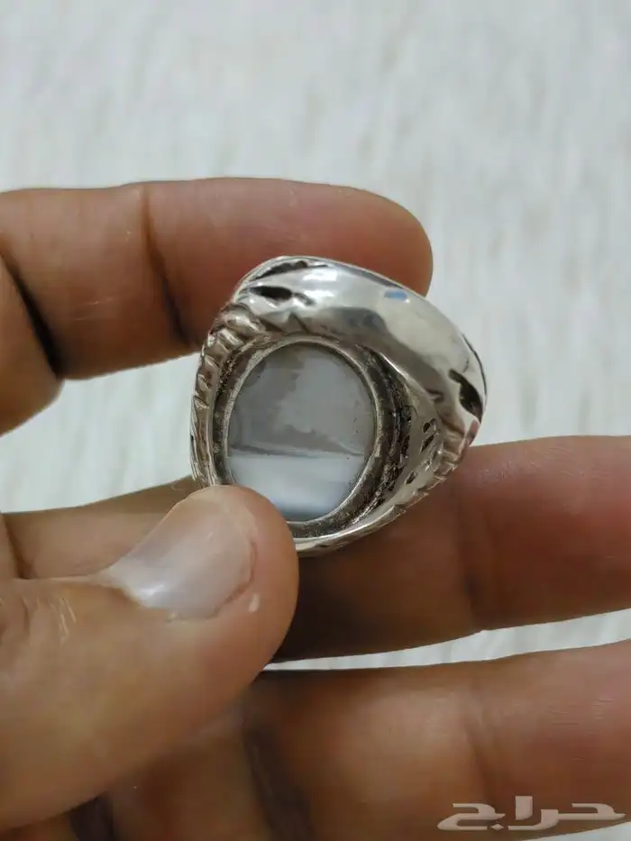 خاتم فضة بحجر العقيق السليماني الهندي المصور 3