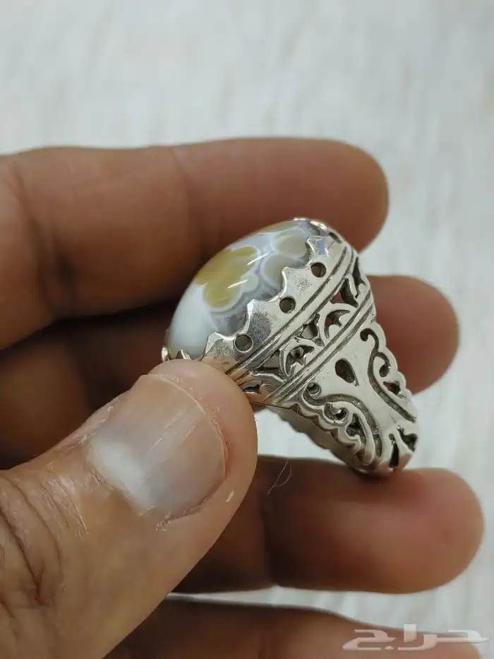 خاتم فضة بحجر العقيق السليماني الهندي المصور 2