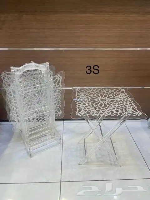 طاولات طقم اكريلك شفاف وفضي وذهبي لتقديم الضيافة 4قطع 9