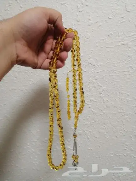 سبحة كهرمان اصفر حشري (جديدة) حبة كبيرة. 0