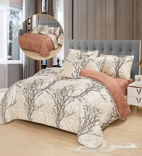 مفروشات سرير وجهين مشجر وساده 3