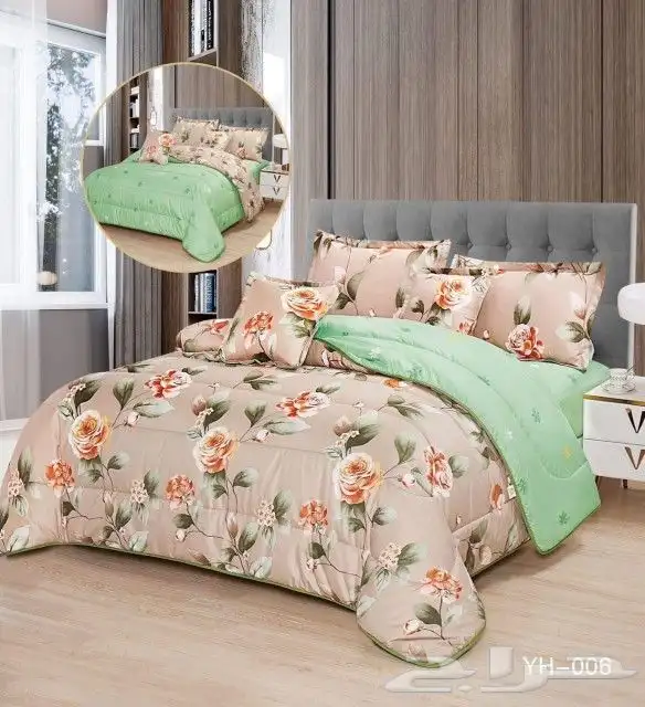 مفروشات سرير وجهين مشجر وساده 21