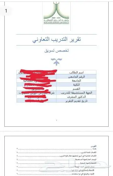 تقرير التدريب التعاوني جميع التخصصات 0
