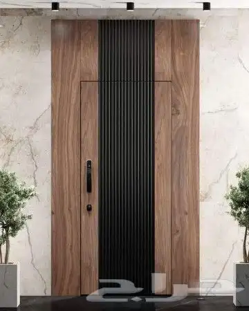 باب خشب بتصميم هندسي 0