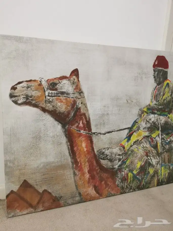 لوحة موقعه رسم يدوي أعرابي يمتطي بعيرا 4