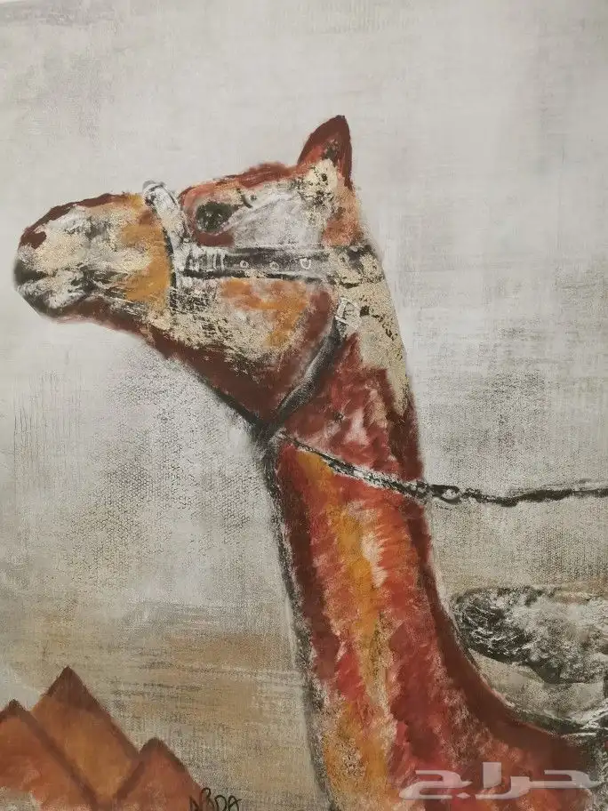 لوحة موقعه رسم يدوي أعرابي يمتطي بعيرا 1