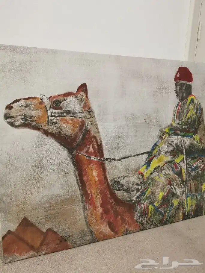 لوحة موقعه رسم يدوي أعرابي يمتطي بعيرا 5