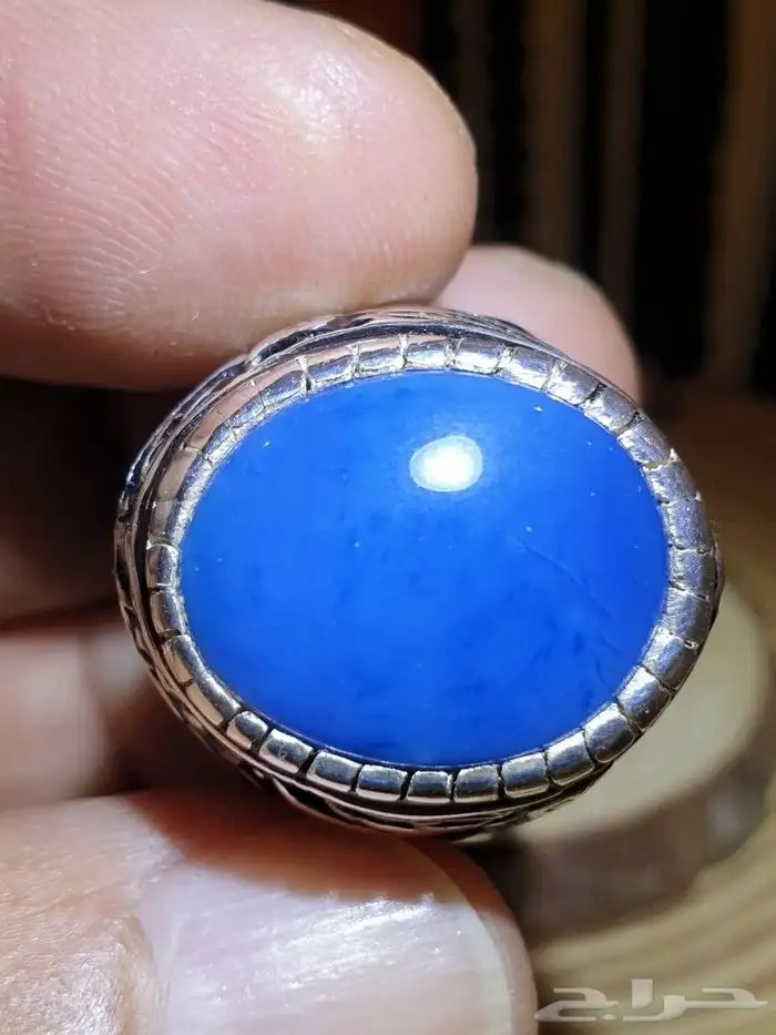 خاتم عقيق يماني ازرق فاخر ومميز 7