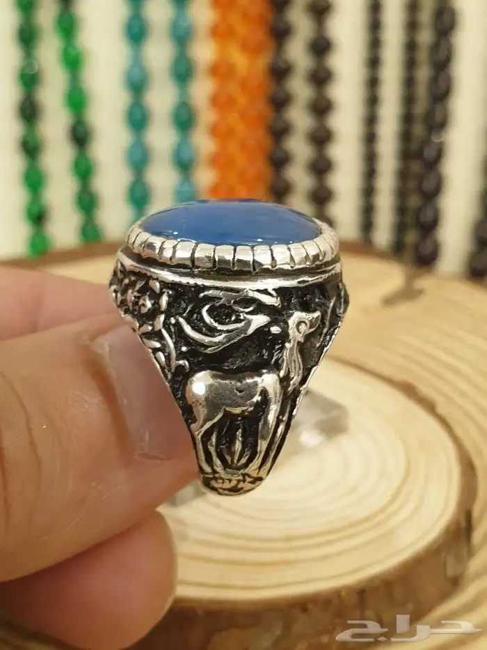 خاتم عقيق يماني ازرق فاخر ومميز 0