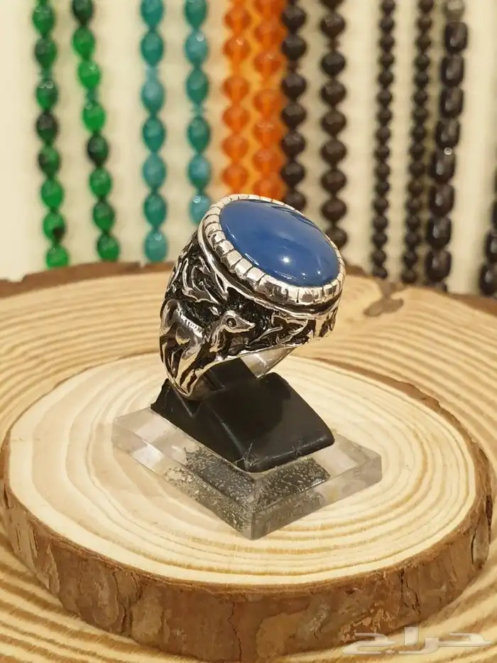 خاتم عقيق يماني ازرق فاخر ومميز 1