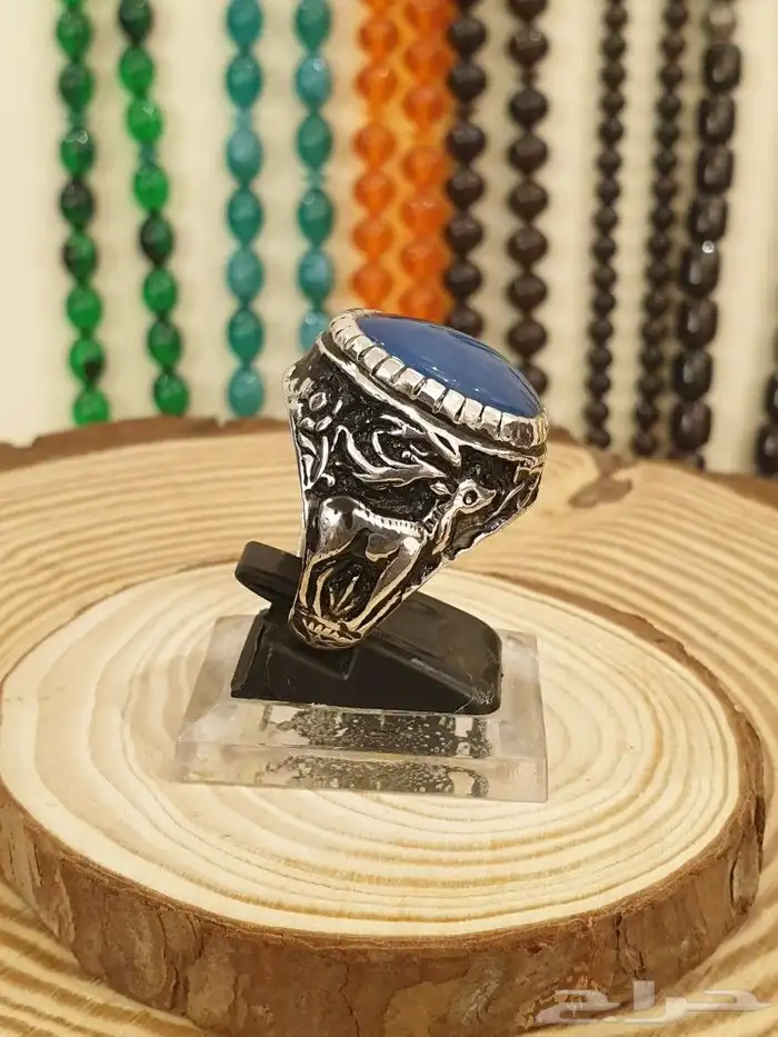 خاتم عقيق يماني ازرق فاخر ومميز 3