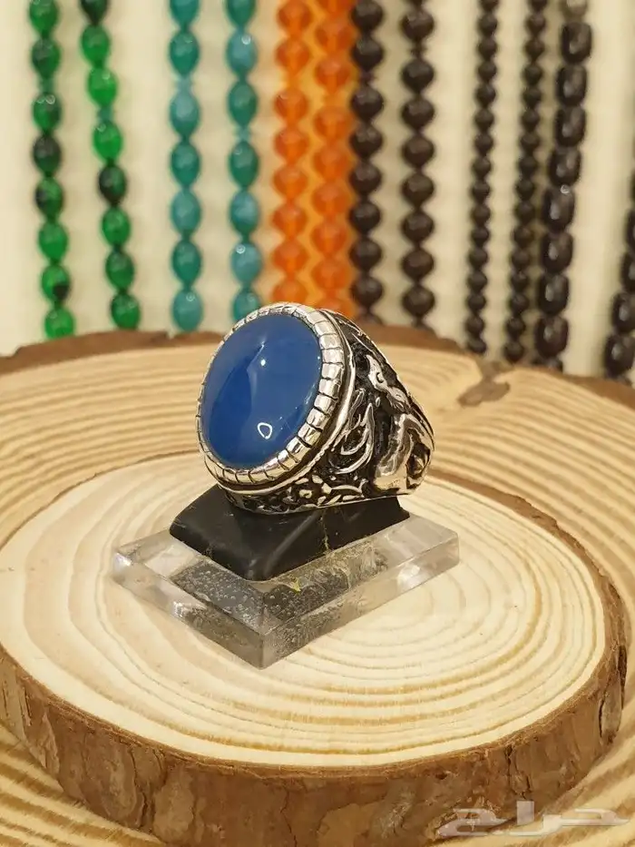 خاتم عقيق يماني ازرق فاخر ومميز 4