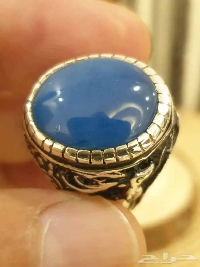 خاتم عقيق يماني ازرق فاخر ومميز 5