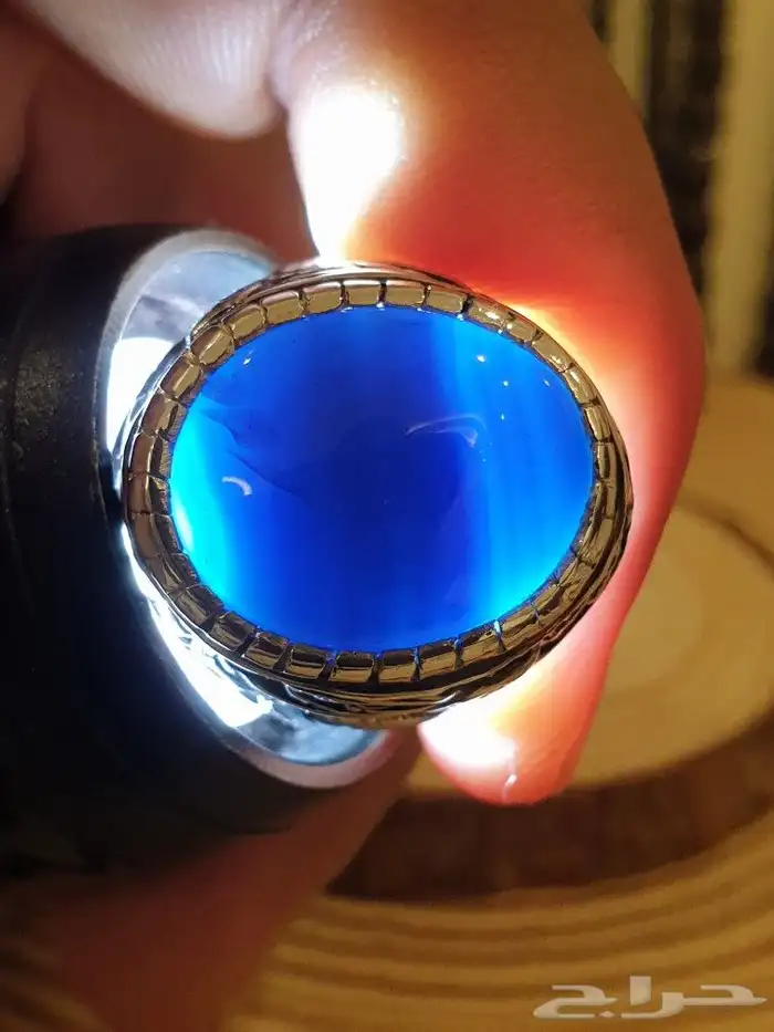 خاتم عقيق يماني ازرق فاخر ومميز 8