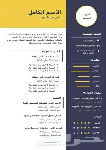 سيرة ذاتية احترافية عربي انجليزي تصميم مميز cv 2