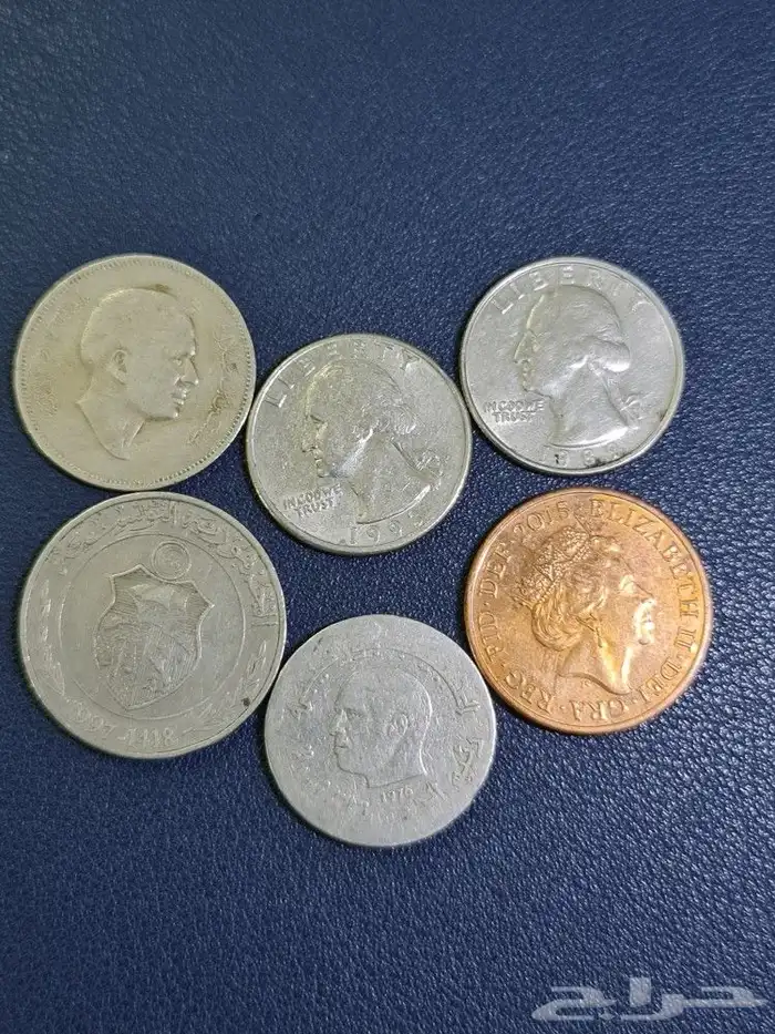 عملات أمريكية وبريطانيه واردنية وتونسيه قديمة 0