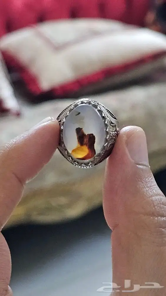 خاتم رجالي فضة عقيق مصور 6