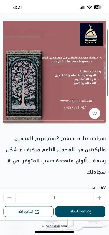سجادة صلاة نقش الروضة ونقش فارسي 4