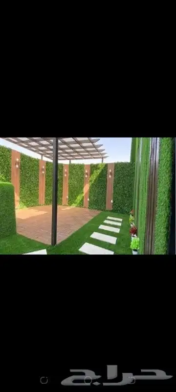 تنسيق حدائق عشب صناعي مع بديل الخشب 4