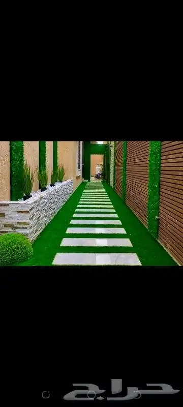 تنسيق حدائق عشب صناعي مع بديل الخشب 5