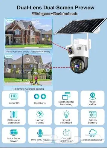 كاميرا مراقبة 4k بالطاقة الشمسية بشريحه عدستين 3