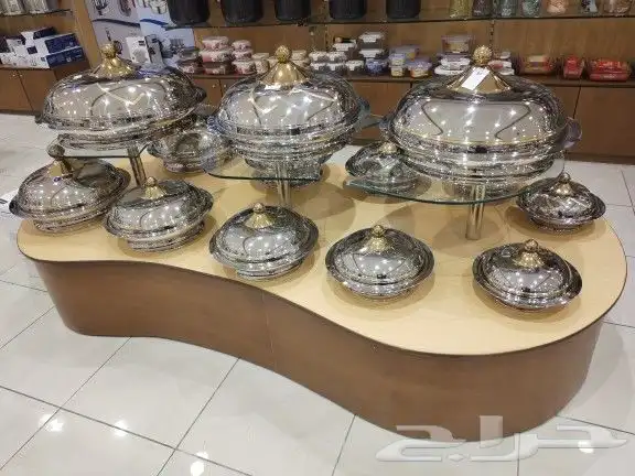 صحون كوزي استيل فضي وذهبي بقاعدة غطاء وبدون غطاء 2
