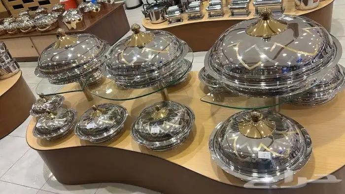 صحون كوزي استيل فضي وذهبي بقاعدة غطاء وبدون غطاء 3