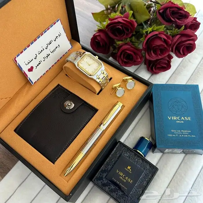 طقم بوكس رجالي ساعة قلم كبك عطر محفظة 1