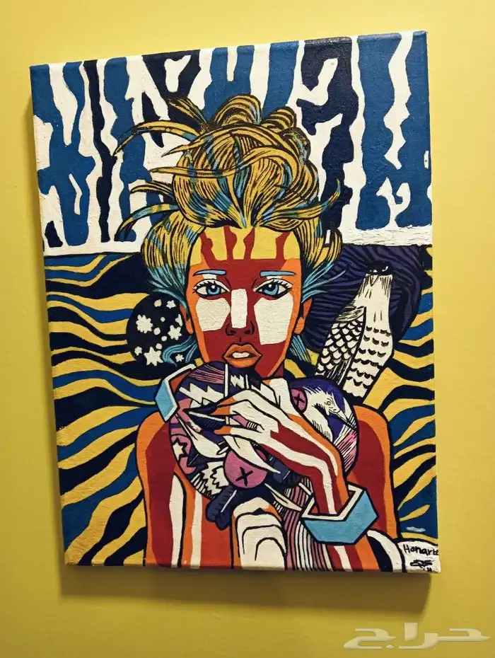 لوحه أكريليك (الفتاة الملونة) ل الفنانه هناء م تحفه فنيه 0