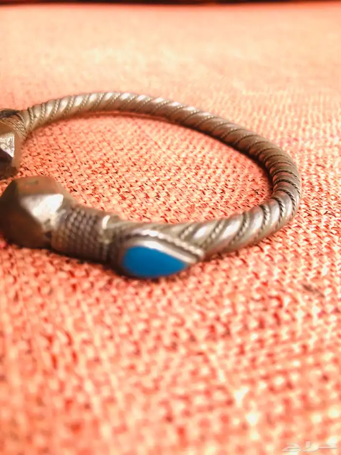 سوار فضة قديم بدوي مبروم بحجر تركواز فيروز انتيك ثقيل 2