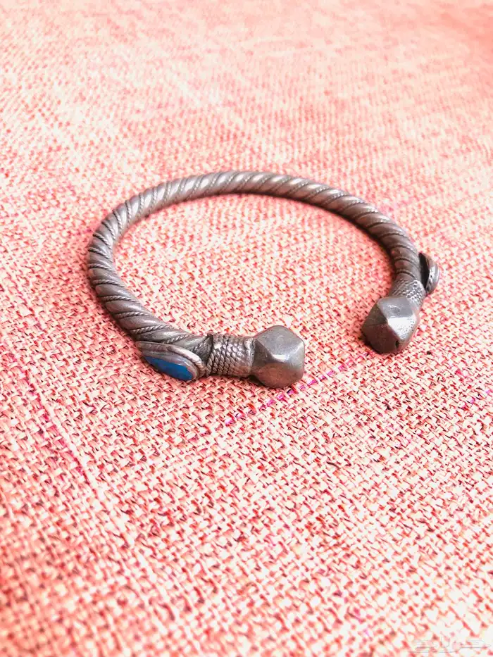 سوار فضة قديم بدوي مبروم بحجر تركواز فيروز انتيك ثقيل 4