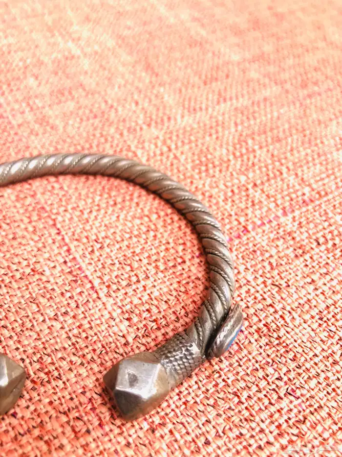 سوار فضة قديم بدوي مبروم بحجر تركواز فيروز انتيك ثقيل 3