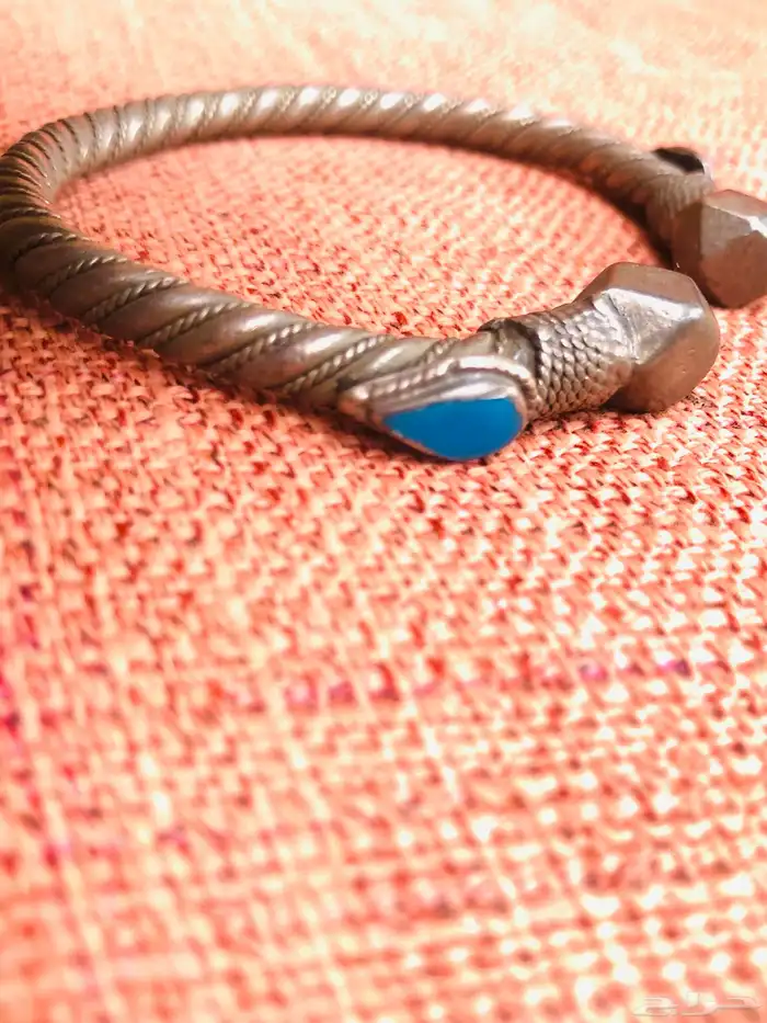 سوار فضة قديم بدوي مبروم بحجر تركواز فيروز انتيك ثقيل 10