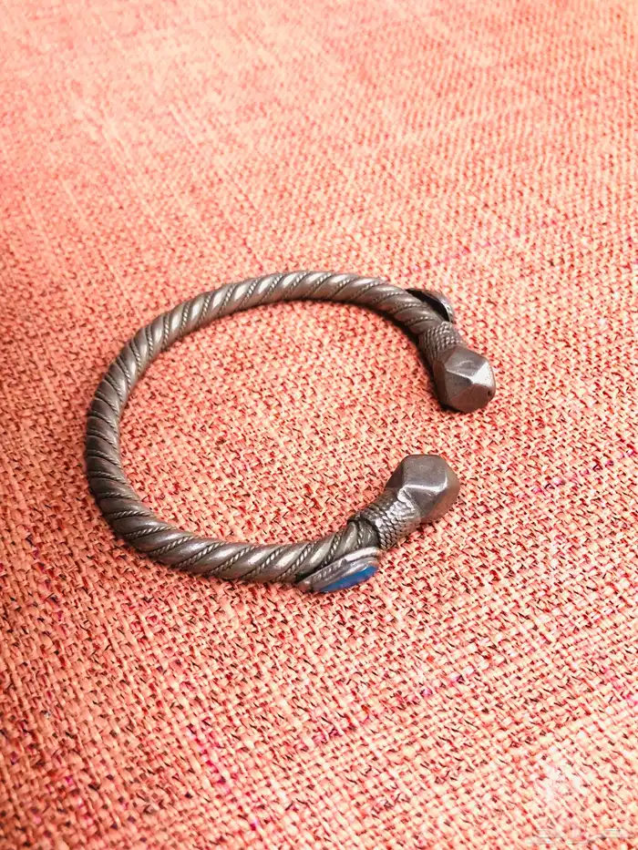 سوار فضة قديم بدوي مبروم بحجر تركواز فيروز انتيك ثقيل 11