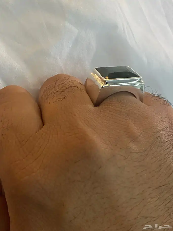خاتم فضه عيار 990 متوج بحجر مالاكيت طبيعي 4
