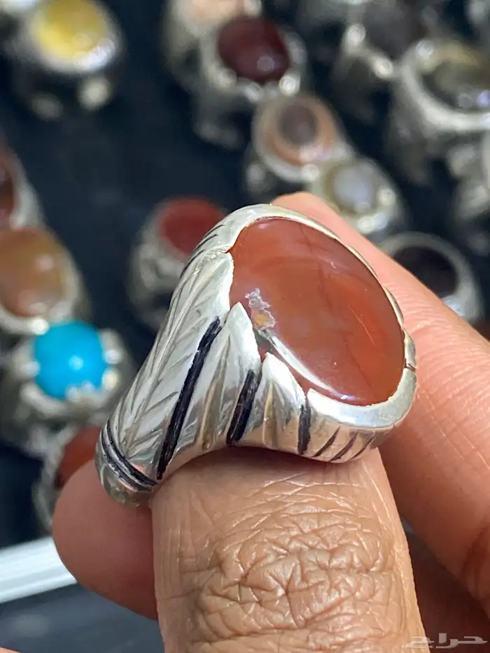 خاتم عقيق يماني كرزي مميز ( 4 خواتم ) 5