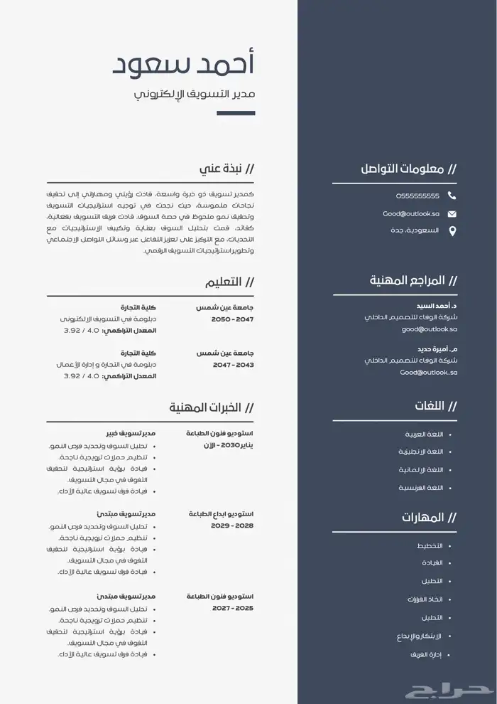 تصميم سيرة ذاتية CV احترافية تتبع نظام ATS 10