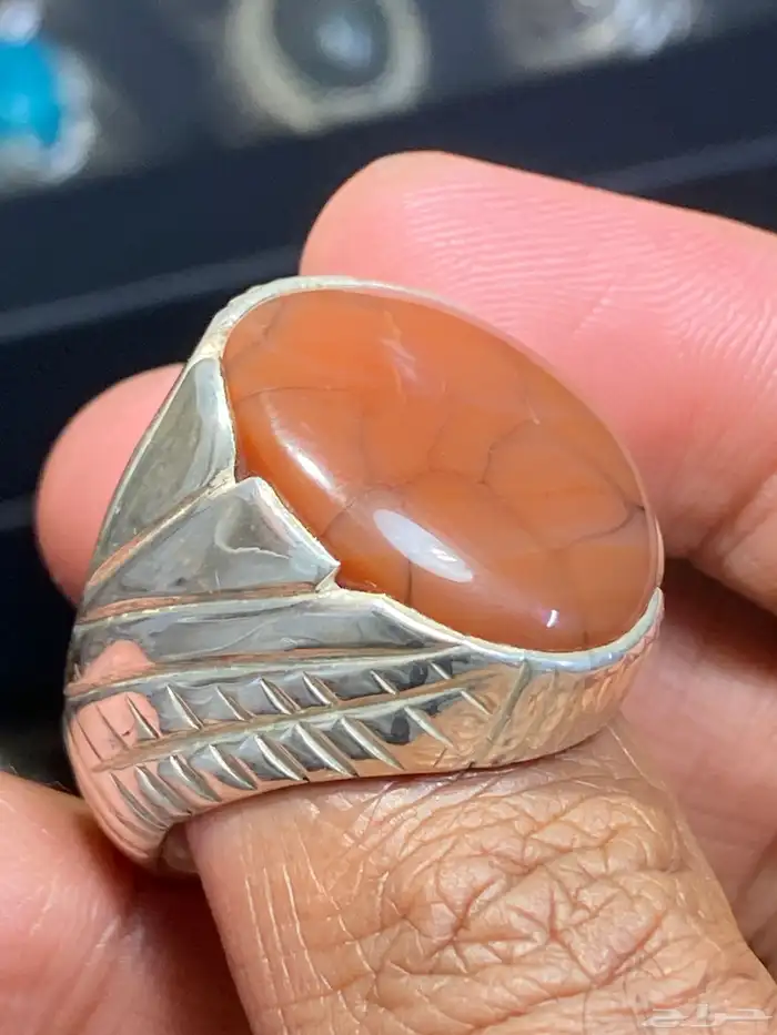 خاتم عقيق يماني شبكي ( طبيعي معالج ) 3