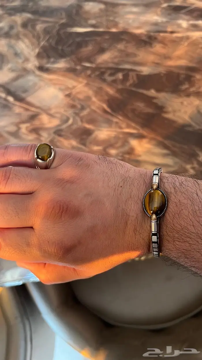 طقم خاتم واسورة بحجر عين النمر 1