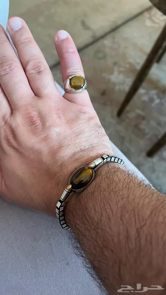 طقم خاتم واسورة بحجر عين النمر 3